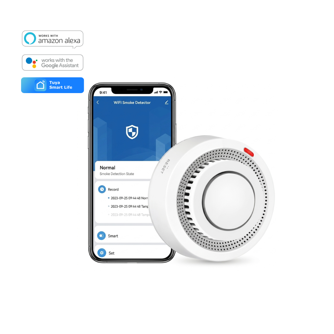Sensor de humo con detección de 360 ° y alarma de 80dB WIFI 2,4 Ghz
