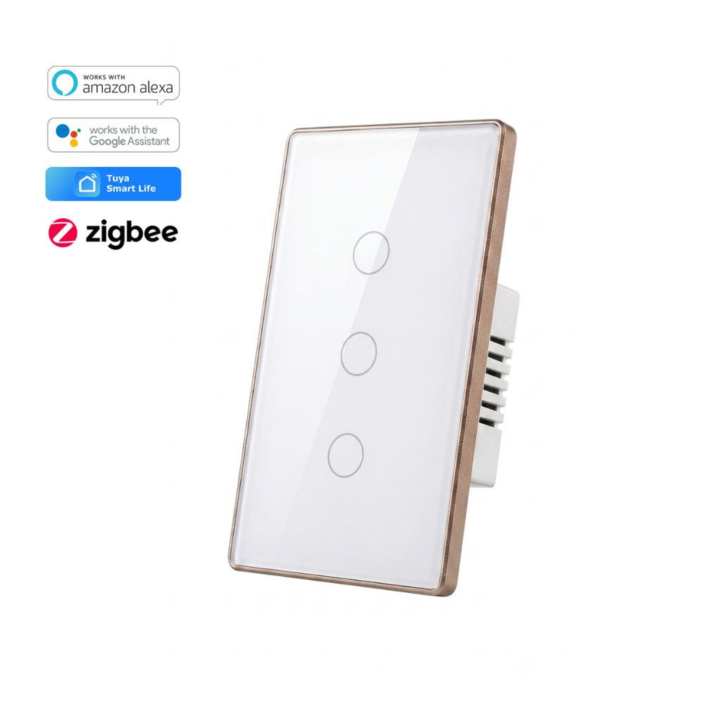 Interruptor Táctil Inteligente 3 Botones Zigbee 3.0 con Marco Metálico Color Blanco