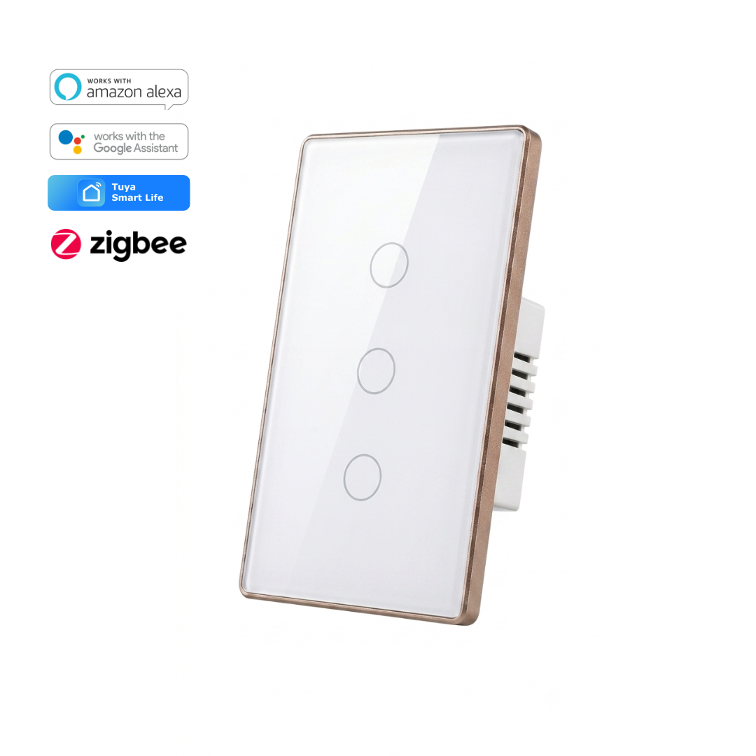 Interruptor Táctil Inteligente 3 Botones Zigbee 3.0 con Marco Metálico Color Blanco