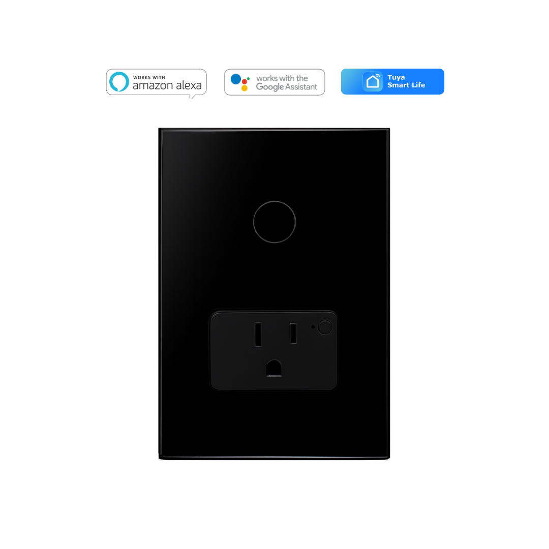 Interruptor 1 Botón + Tomacorriente Inteligente Color Negro