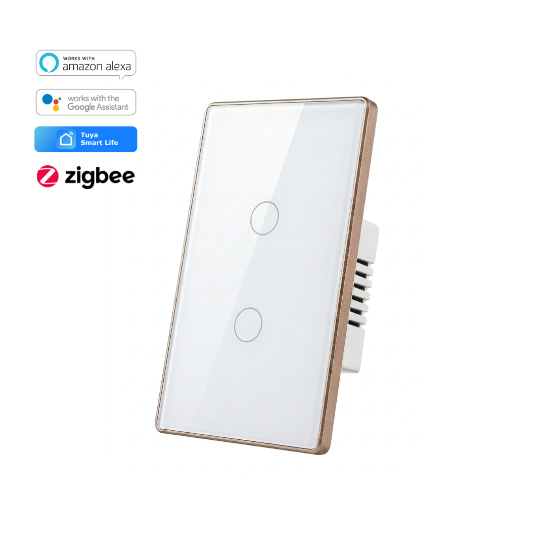 Interruptor Táctil Inteligente 2 Botones Zigbee 3.0 con Marco Metálico Color Blanco