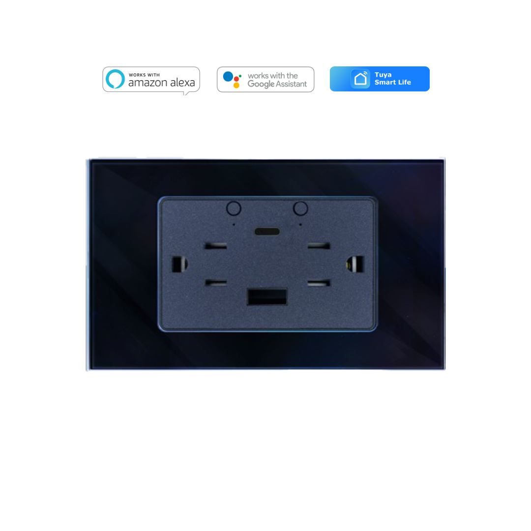 Tomacorriente Inteligente con USB y tipo C Color Negro