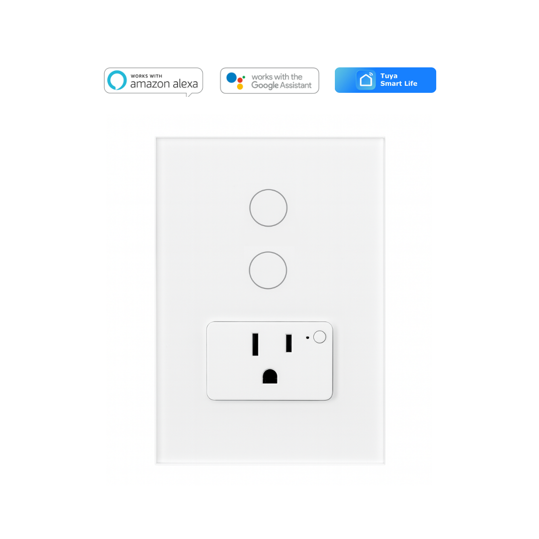 Interruptor 2 Botones + Tomacorriente Inteligente Color Blanco