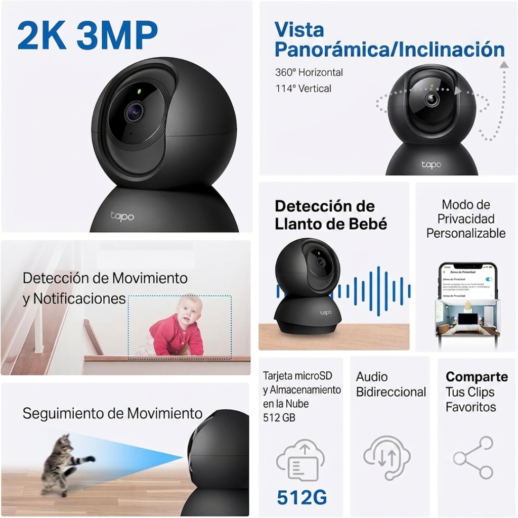 Cámaras de Seguridad Interior Tapo C211 2K Pan/Tilt (2 Unidades)
