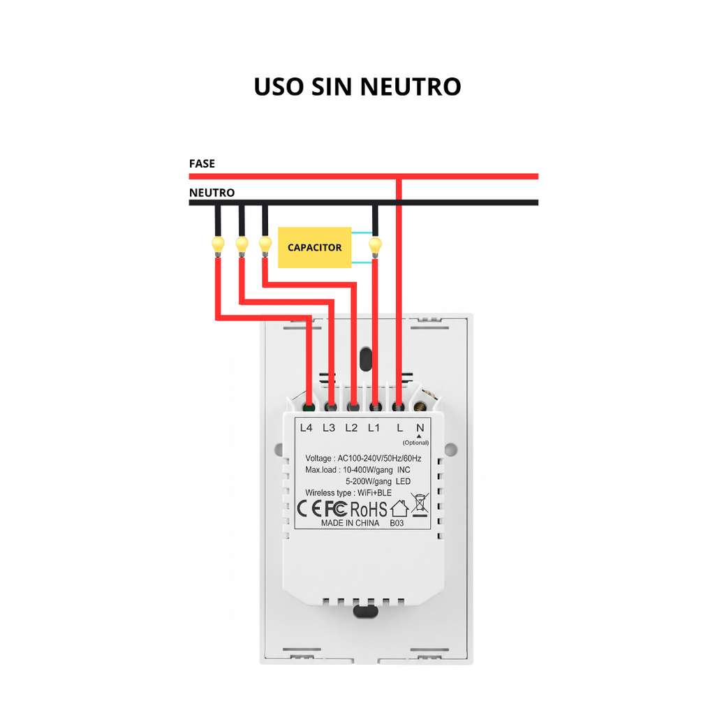 Interruptor inteligente 4 Botones Color Gris