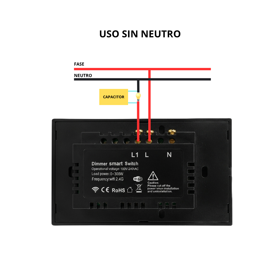 Interruptor Regulador Táctil Inteligente 1 Botón  Wi-Fi (Dimmer) Color Negro