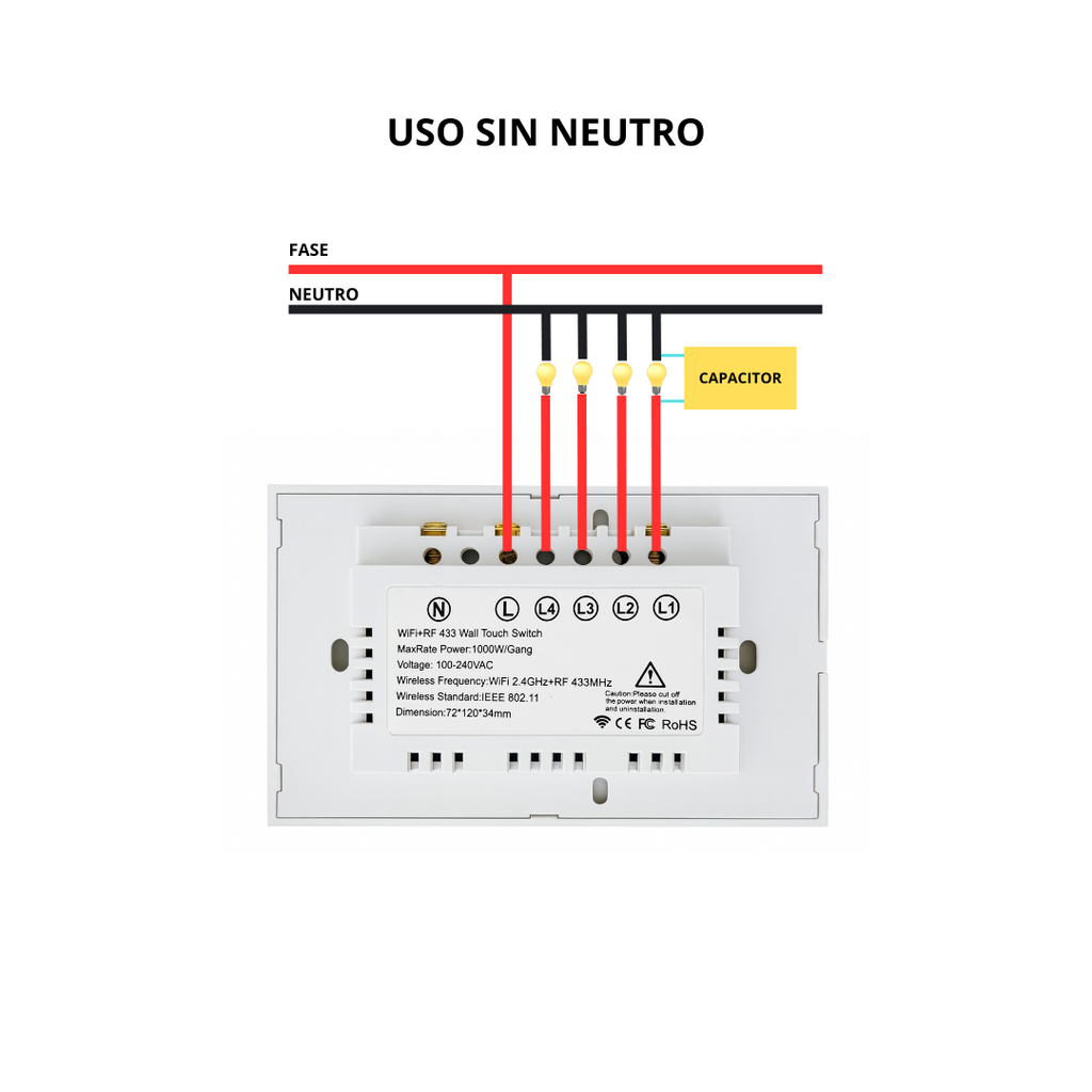 Interruptor inteligente 4 Botones Color Blanco