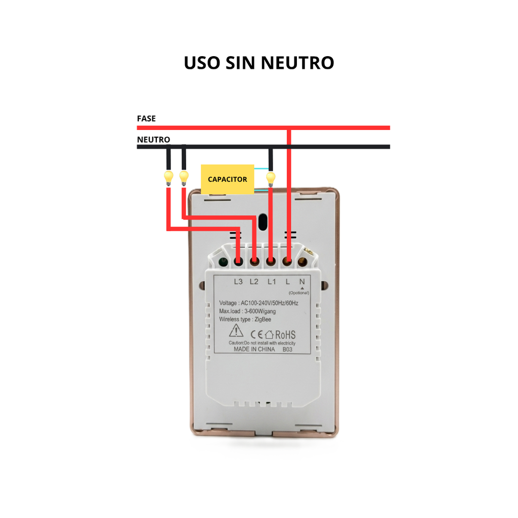 Interruptor Táctil Inteligente 3 Botones Zigbee 3.0 con Marco Metálico Color Blanco