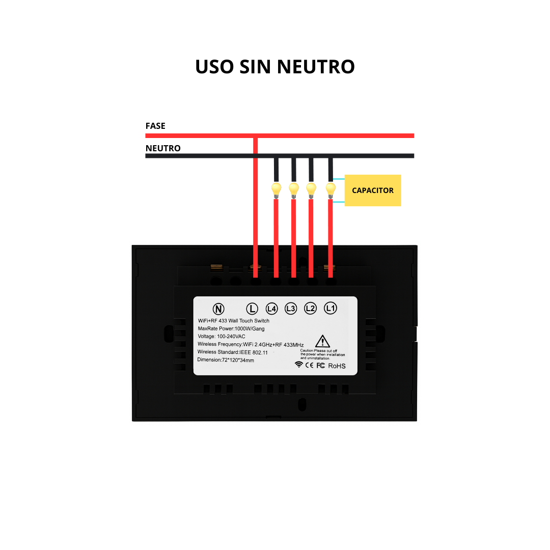Interruptor inteligente 4 Botones Color Negro