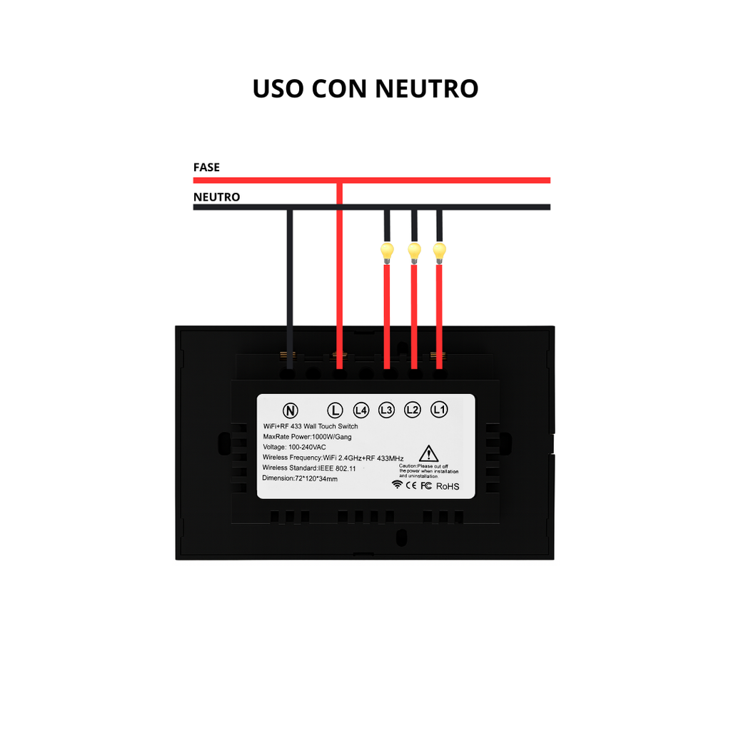 Interruptor inteligente 3 Botones Color Negro