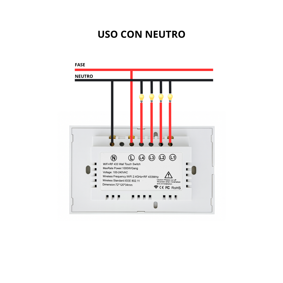 Interruptor inteligente 4 Botones Color Blanco