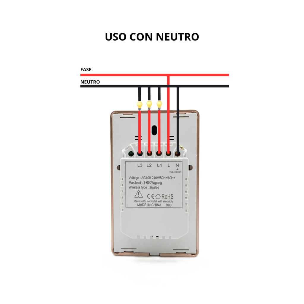 Interruptor Táctil Inteligente 3 Botones Zigbee 3.0 con Marco Metálico Color Blanco