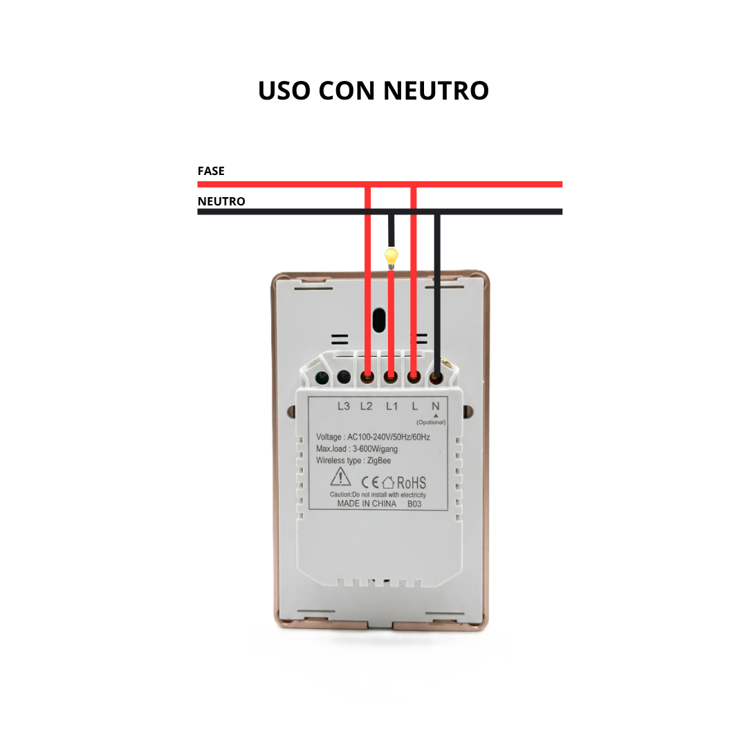 Interruptor Táctil Inteligente 2 Botones Zigbee 3.0 con Marco Metálico Color Blanco