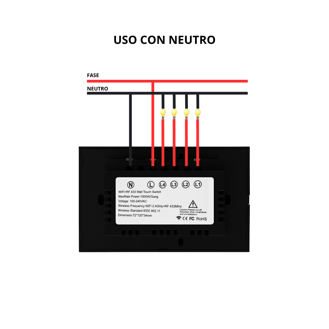 Interruptor inteligente 4 Botones Color Negro