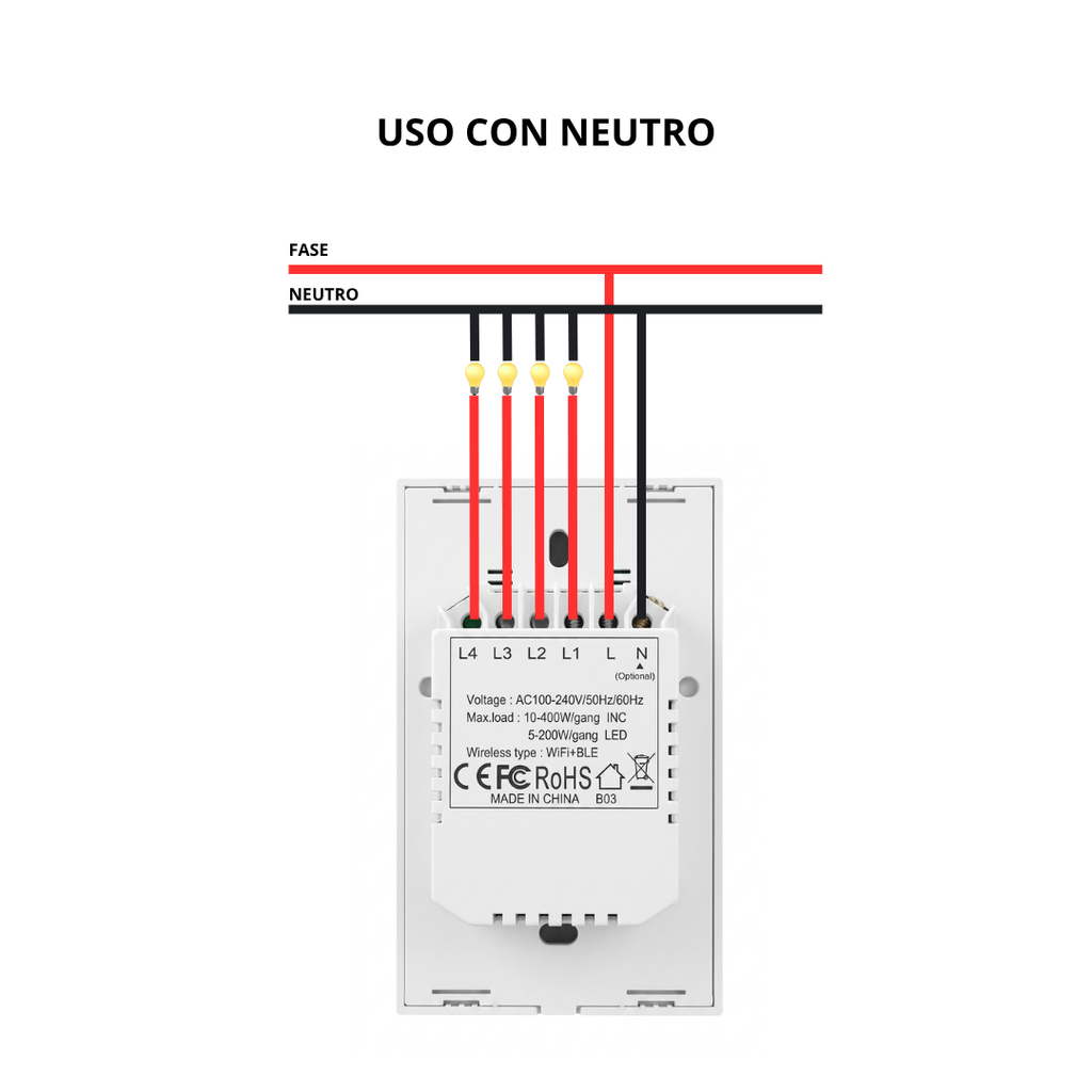 Interruptor inteligente 4 Botones Color Gris