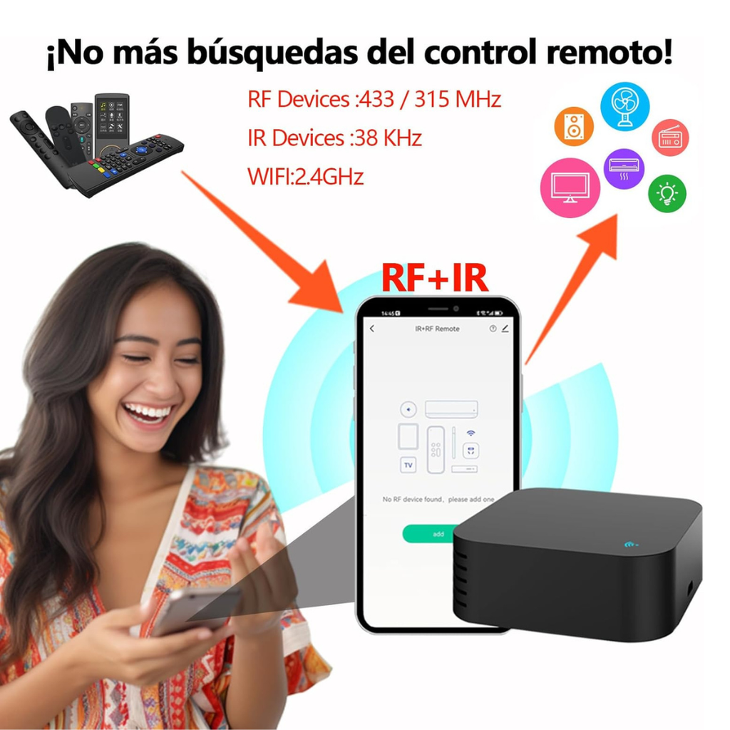 Hub Inteligente Dual: Control Total IR + RF (433MHz)